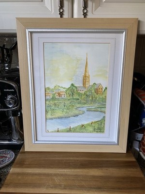 Vintage Aquarell Gemälde Worcester Kathedrale gerahmt Original George Steele