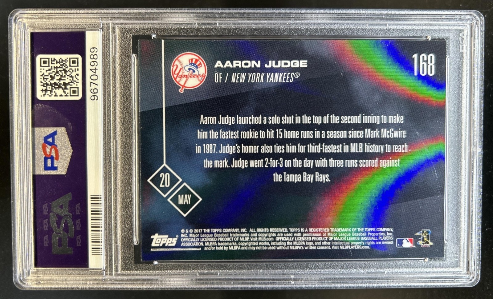 2017 Topps Now Aaron Judge RC Rookie #168 New York Yankees PSA 9 view 2