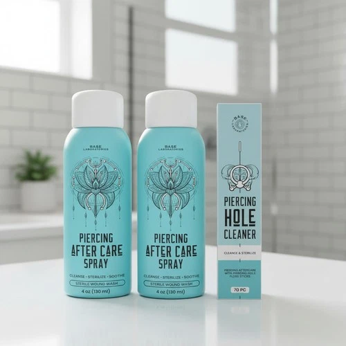 Essential Piercing Care Spray - 4oz Saline Solution for Keloids & Cleansing Duo - product listing photo