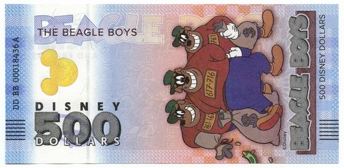 BANCONOTA 500 DOLLARI DISNEY UFFICIALE DISNEY RITRATTO BEAGLE BOYS 2025 FDS - Foto 1 di 6