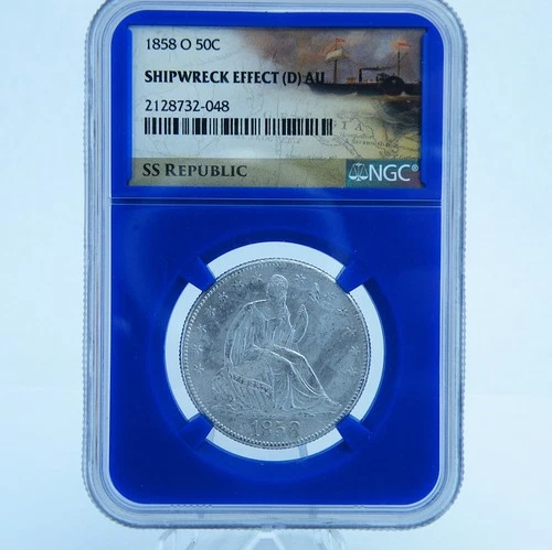 AU 1858 O 50c Seated Liberty Half Dollar NGC SS Republic Shipwreck Treasure Coin