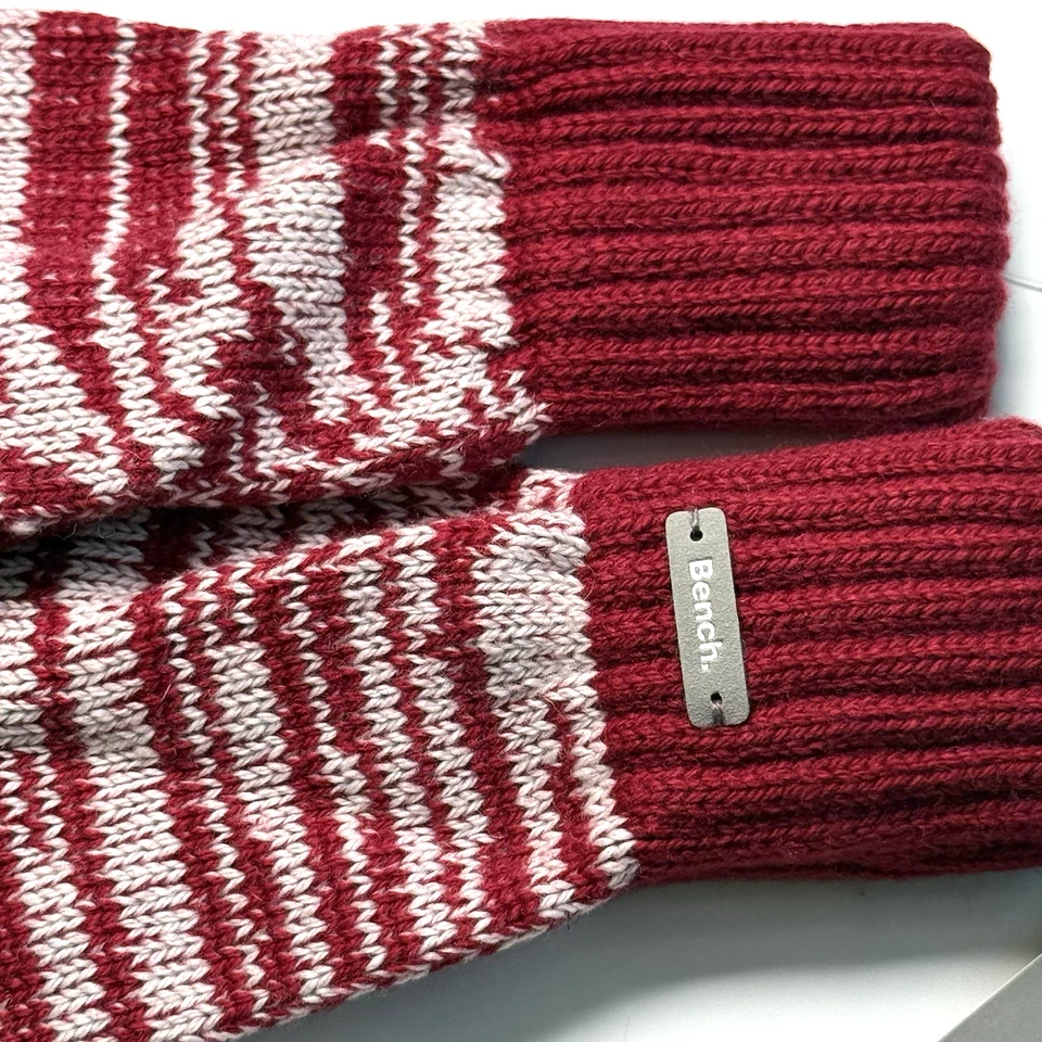 GUANTES DE PUNTO MEZCLA LANA DE BANCO ROJO BLANCO UNISEX OS NUEVOS CON ETIQUETAS Foto 2 de 4