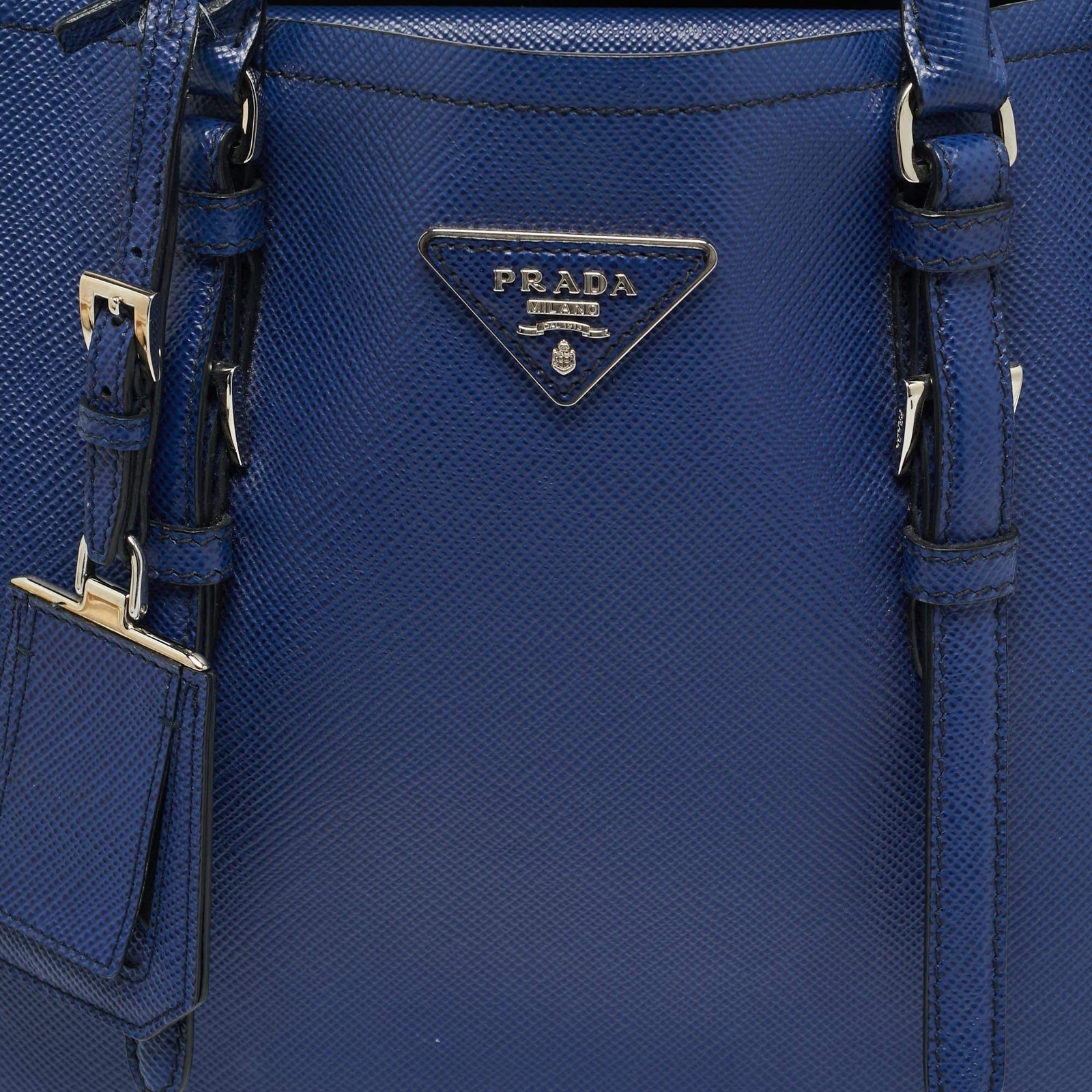 Prada Double Handle Medium Blue Saffiano Cuir Leather Tote thumbnail 5