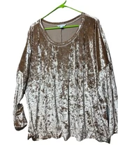 Boutique Woman’s 3X Blouse Top Gold Velour Long Sleeve JCPenney Soft Plus Size