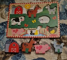 Melissa Doug Wooden Chunky Puzzle Replacement Farm Animals, 4 Animals .