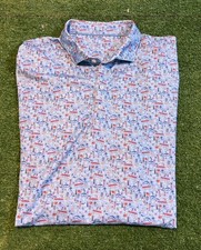 Johnnie O Polo mens 2XL blue chi town chicago lighweight breathable moisture wic