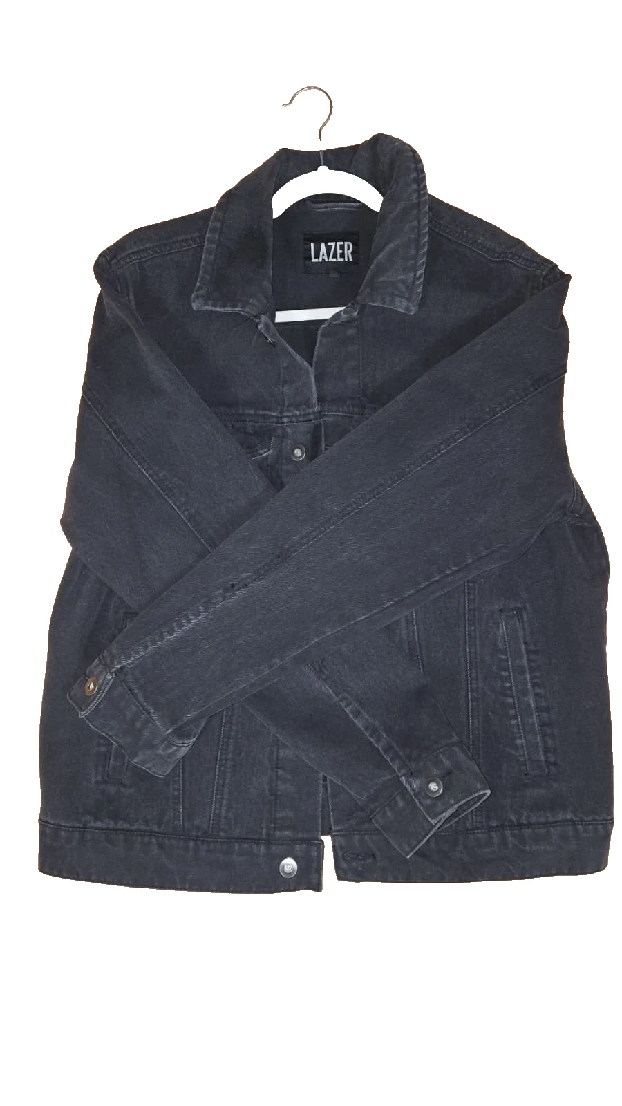 LAZER Men’s Black Denim Jacket -Size Large -Full Button Classic Fit-New With Tag image 3
