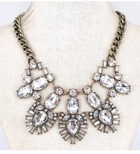 Victorian Style Large Clear Faceted Crystal Statement Necklace