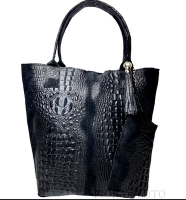 ITALIAN GENUINE LEATHER / SUEDE CROCO-EMBOSSED X-LARGE ZIP TOTE - MADE IN ITALY