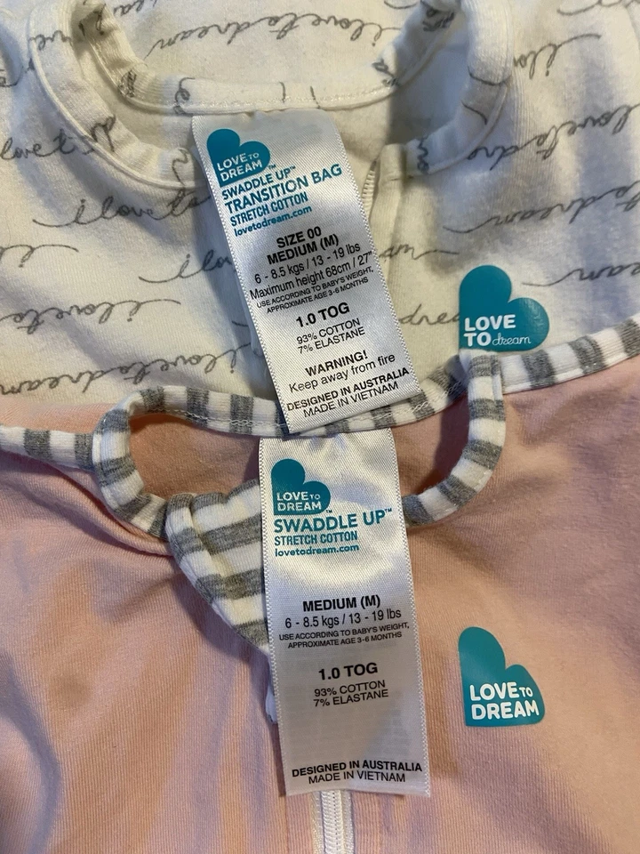 LOTE DE 2 Love to Dream Swaddle UP Pink Words Transition 50/50 Mediano 13-19 libras Foto 2 de 2