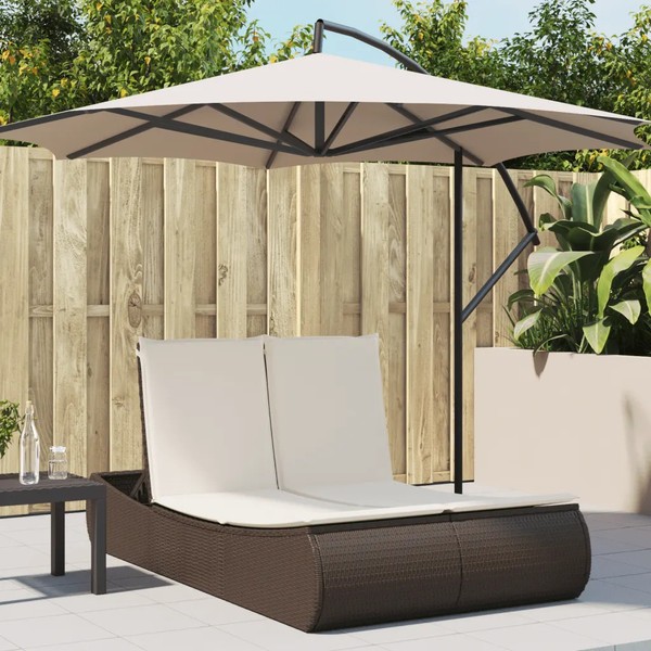 Doppel-Sonnenliege Mit Auflagen Poly Rattan Braun FüR Garten Terrasse Balkon-image