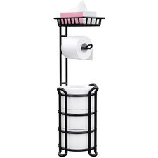 Toilet Paper Holder Stand with Shelf, Free Standing Storage Rack for Bathroom