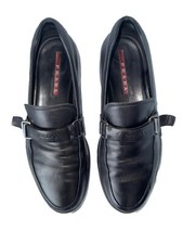  850 Prada Black Leather Logo Buckle Linea Rossa Loafer UK 9 US 10 2296 Rare