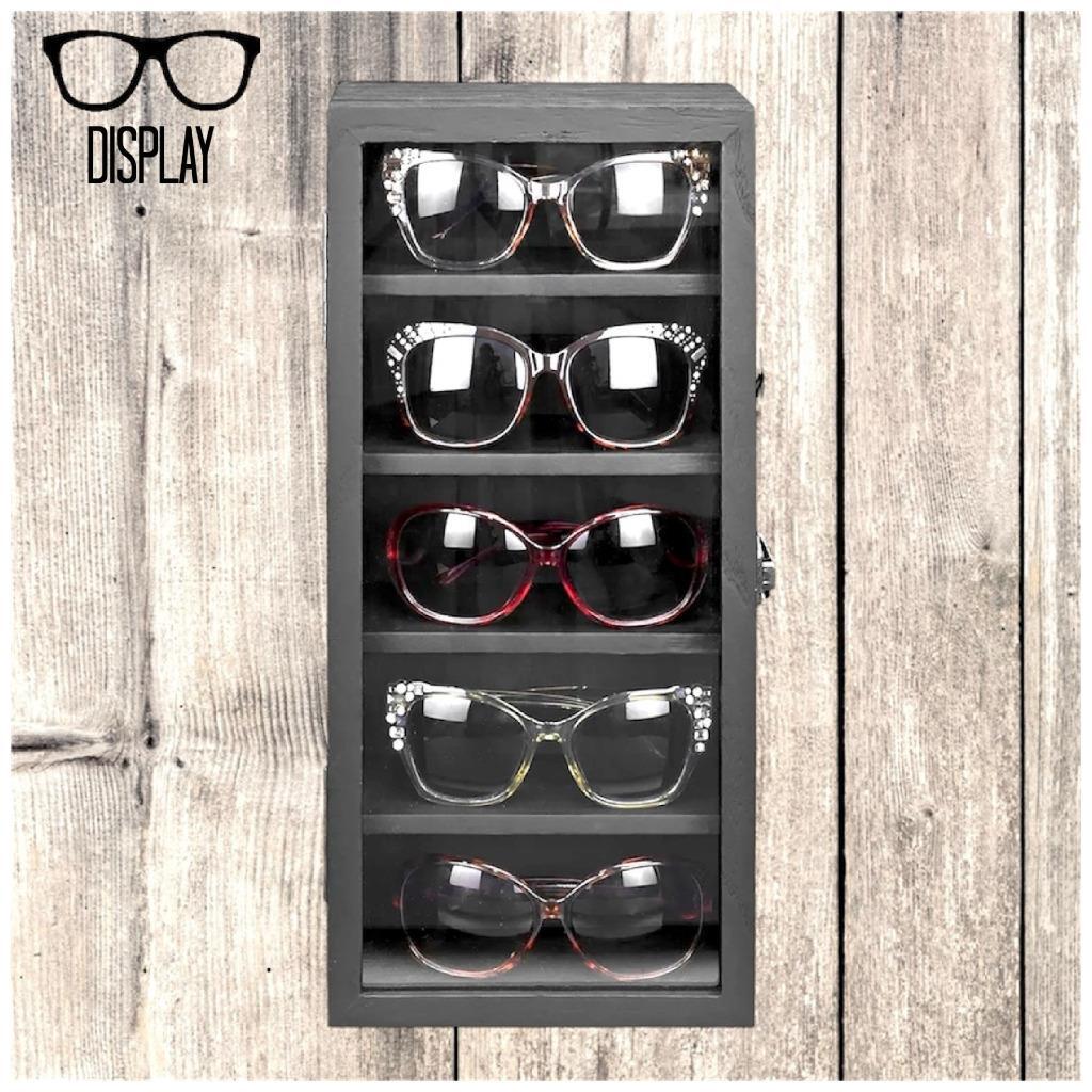 Wall Mounted Wooden SUN GLASSES Collectible Shelf Display Case