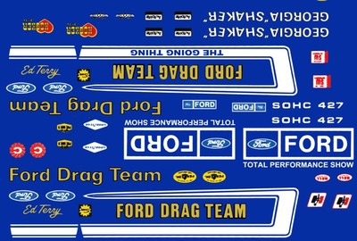 Official FORD Drag Team Mustang 1/24th Scale Waterslide Decals Georgia Shaker