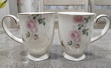 Set of 2 LucEver Home Bone China Footed Mugs "SERENA" Pastel Roses 15 oz each