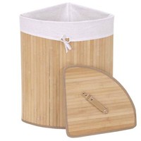 EckwäSchekorb MCW-C21, Laundry WäSchesammler, Bambus 61X48X35Cm 50L Naturfarben