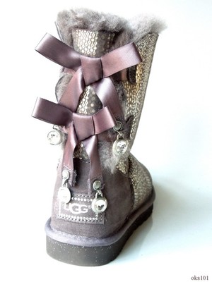 UGG BAILEY BOW BLING gray silver suede 36 US 5 SHEARLING BOOTS new