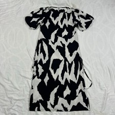 Woolworths Dress Womens Small Short Sleeve Maxi Black White Print Waist Tie Logo