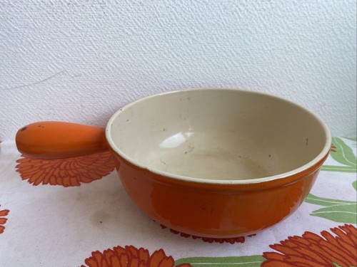 Ancien service à fondue le Creuset caquelon orange ancienne cuisine