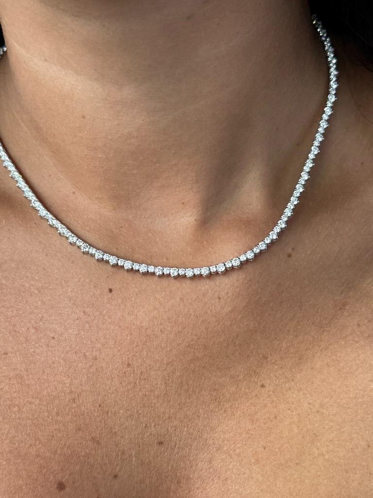 14k White Gold & Natural Diamonds Unique Spike Design Tennis Necklace 16" Length image 6