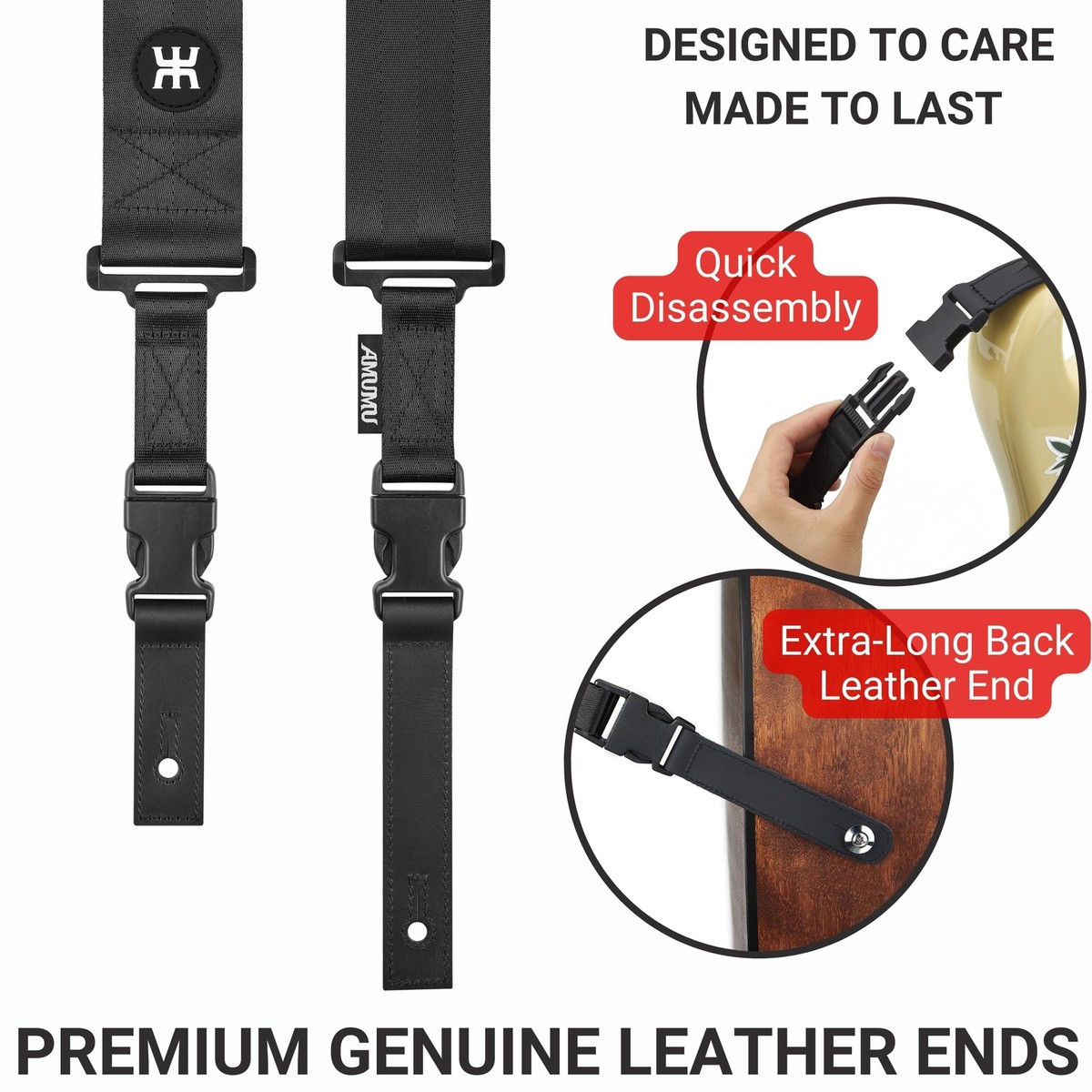 [Faunow] Amumu Nylon Seatbelt Guitar Strap with Clip Buckle for Acoustic, Electric, Bass Guitar Come with Strap Blocks ＆ Headstock Tie - 2