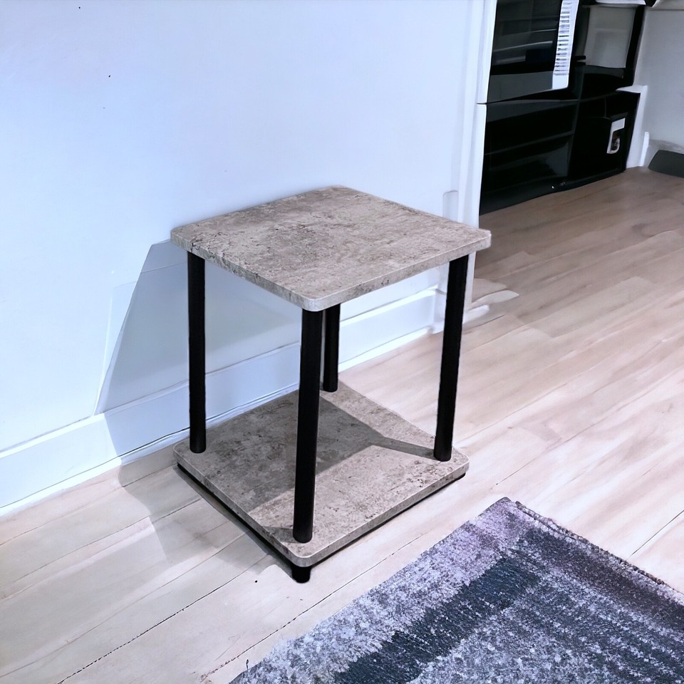 Concrete Finish Round Coffee Table 60x39.5cm Two Tier With Sector Shelves For Living Room