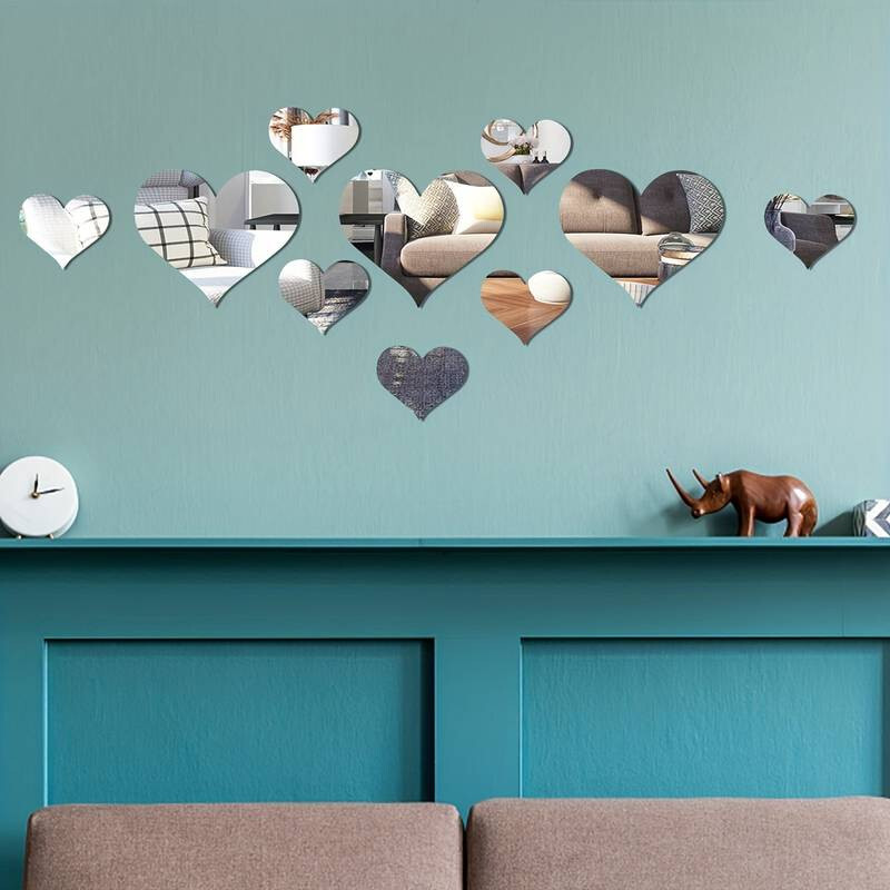OSALADI Silver Heart Mirror Wall Stickers – Removable Decals For Living Room, Bedroom, Bathroom Decor, 20x17cm - View #9