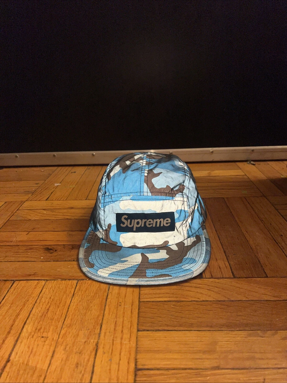 Chapeau Supreme Box Logo 5 Panneaux   3m Camouflage Bleu Réfléchissant 