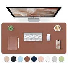 Leather Desk Pad Mouse Pad Non-Slip Desk Protector Mat Leather Desk Blotter C...