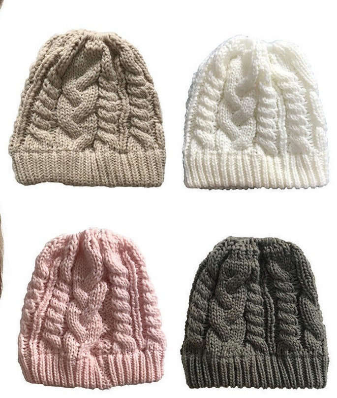 Cappello berretto donna donna donna ragazza disordinato panino alto panino coda di pony lavorato a maglia inverno caldo