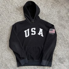   Polo Ralph Lauren Sweater Size Large Black Fleece Hoodie USA Flag