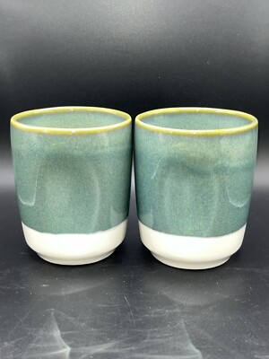 Starbucks 2008 Set Of Two Stoneware Tea Cups With Green Glaze, 8 oz. Pinched