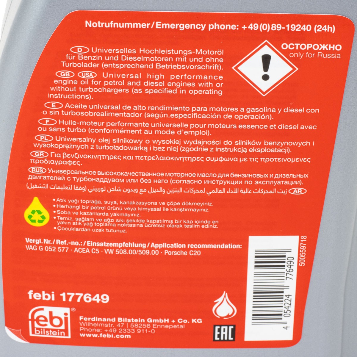 Motoröl Motor Öl Febi 177649 SAE 0W-20 Longlife 4 X 1 Liter für