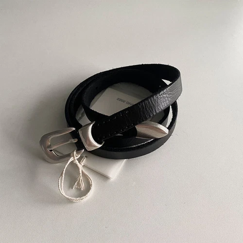OUR LEGACY BELT in Natural Texture Full-grain Leather Silver Buckle Unisex 105CM - Picture 4 of 14
