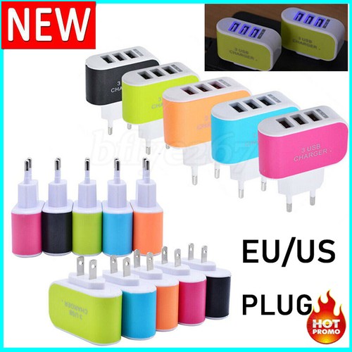 European Plug 3-Port Fast Charger EU/US 3 USB Ports Travel Adapter for iPhones