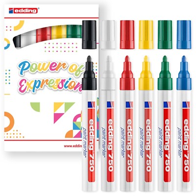 edding 750 gloss paint marker pen set of 6 pens 2-4mm tip multi surface