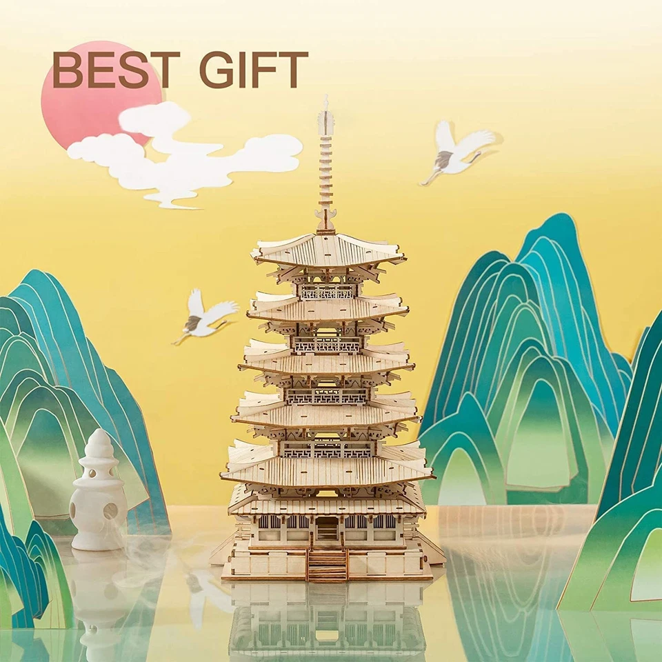 Rolife 275pcs DIY 3D Five-storied Pagoda Wooden Puzzle Game Building Toys Gifts - Image 3 of 4