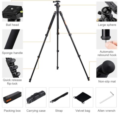 K&F Concept Professionale Alluminio Telescopio Treppiede TM2324 K&F Concept Professionale Alluminio Telescopio Treppiede TM2324