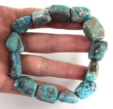 Blue Turquoise Bracelet Rough Nugget Beads Stretch Kingman Healing Stone 8.25"
