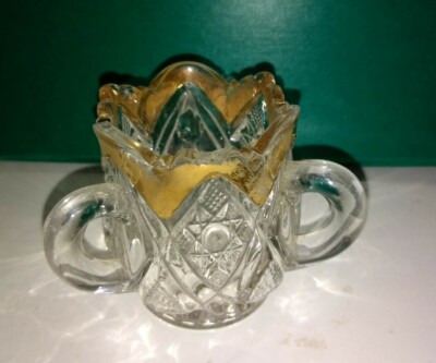 Vintage Antique Cut or Pressed Glass 3 Handled Cup or Cigarette Holder