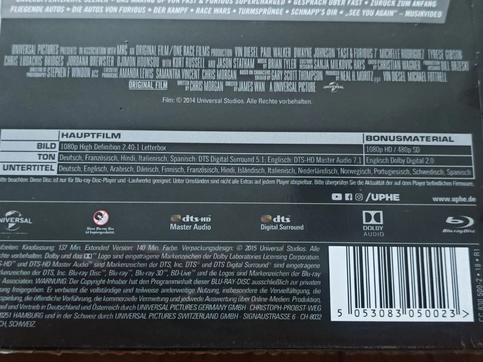Fast & Furious 7 - Extended Version - Bluray Steelbook - OOP - Neu New & OVP - Bild 3 von 3