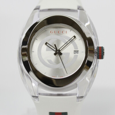GUCCI SYNC YA137102A Analog Quartz Sapphire Crystal Silver White