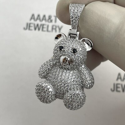 925 Solid Sterling silver Cubic Zirconia Teddy Bear Pendant | eBay