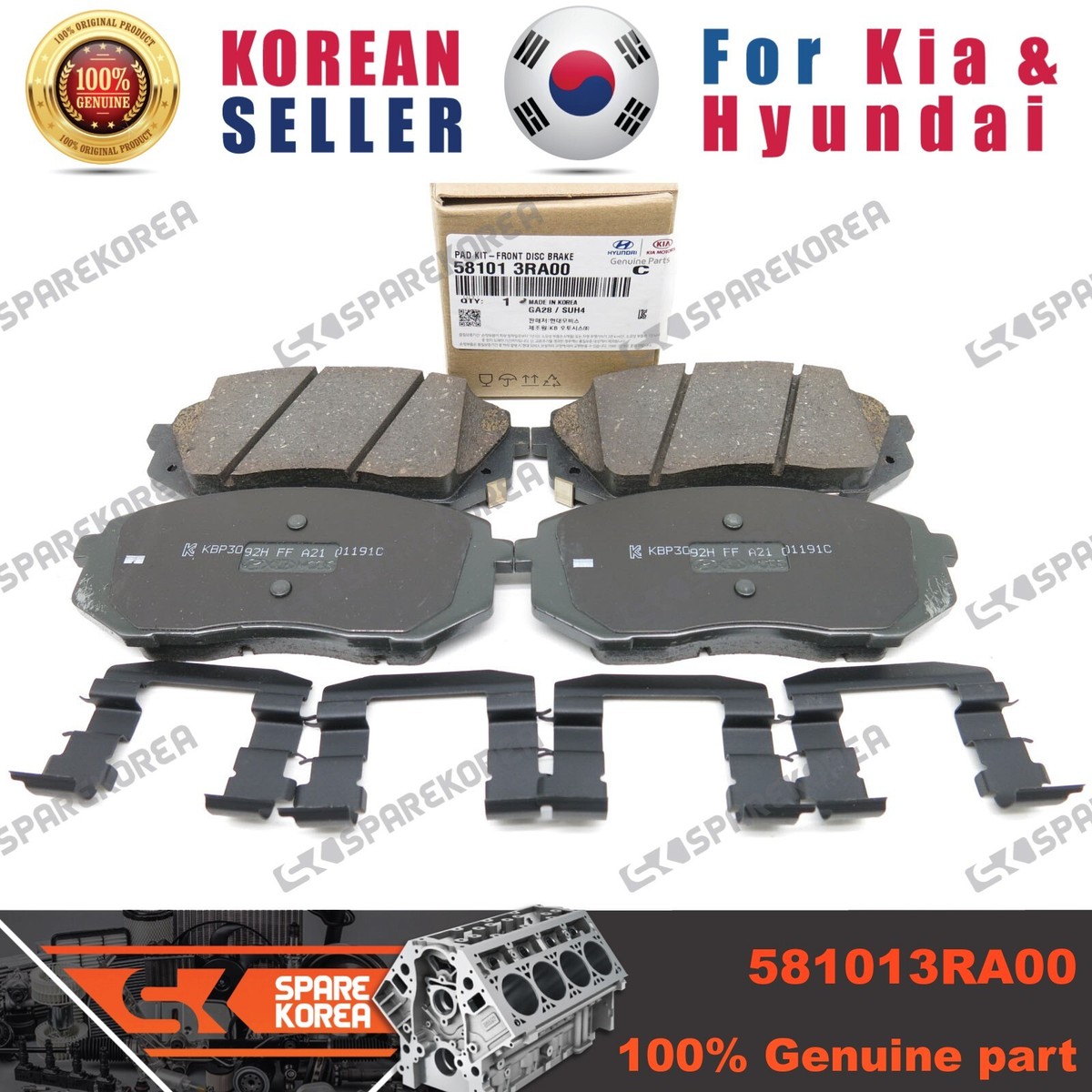 Genuine/OEM 581013RA00 PAD KIT-FR DISC BRAKE for Kia K7 (Cadenza