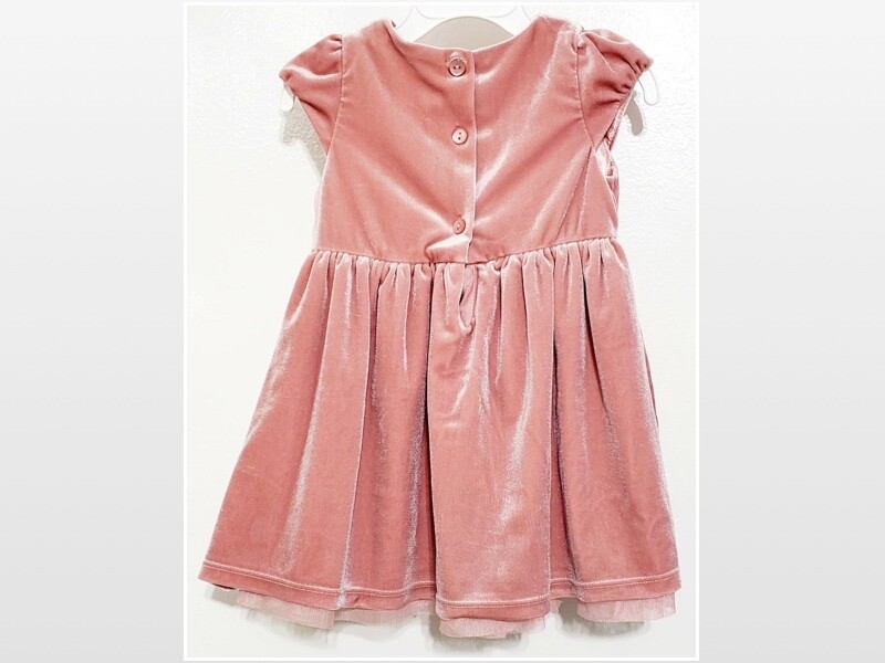 h and m pink velvet dress H&M Kid Dress Pink Velvet Pleated Bow Size Toddler 12-18 Months Good  Condition