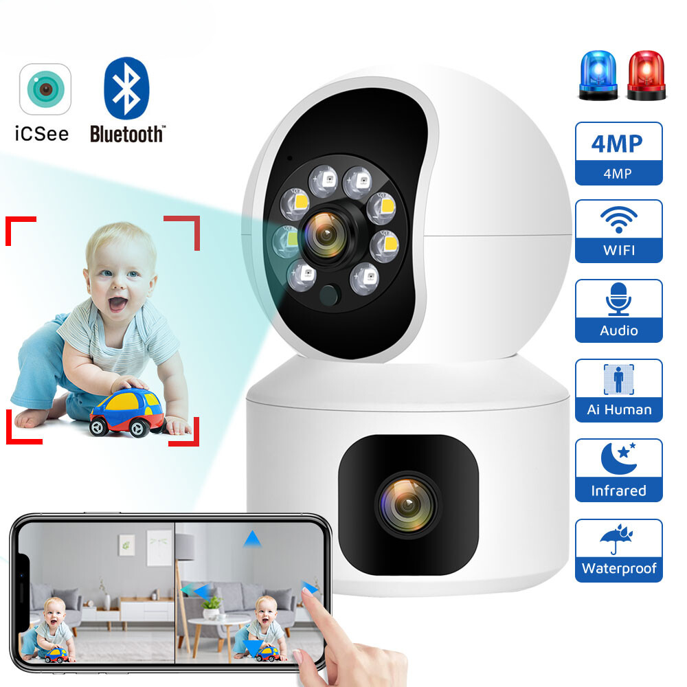 4MP WiFi Camera with Dual Screens Night Vision Indoor Mini Surveillance Cameras