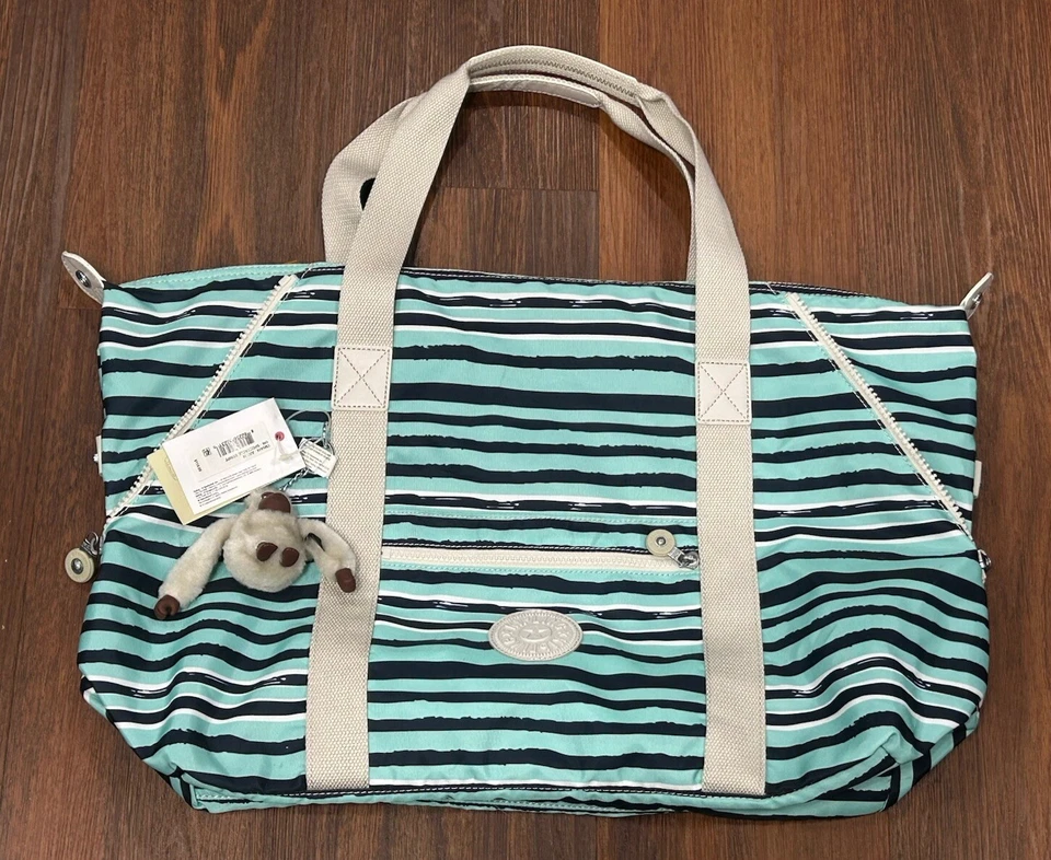 Bolso Cartera Kipling Alexios Estampado Dustin Azul Claro Espectáculo Rayas Nuevo con Etiquetas