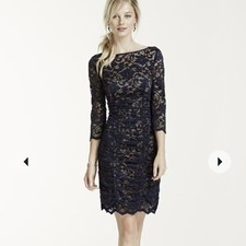 Eliza J Women's 3/4" Sleeve Navy Blue Ruched Lace Dress Sz 6 NEW