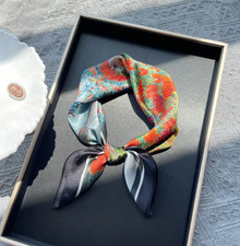 100 Mulberry Silk Scarf 53X53cm Neckerchief wrap grassland Print Bandanna Shawl
